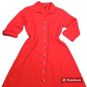 Vintage Magic Mountain Button Front Maxi Full Dress in Red, Medium